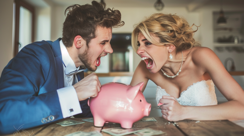 Newlyweds fighting over piggy bank
